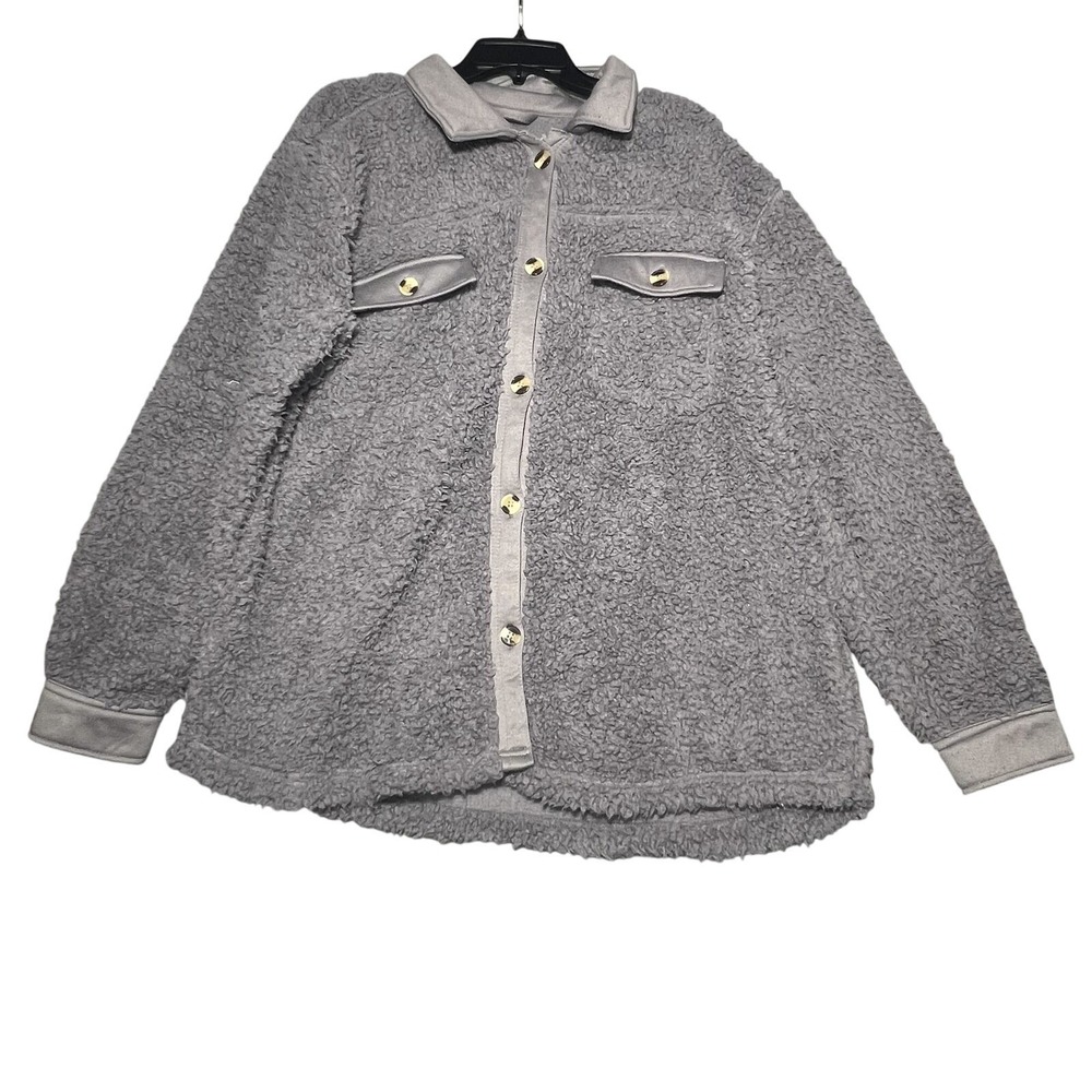The Sweatshirt Project Women's 1X Gray‎ Fuzzy Fleece Shacket Jacket Plus Size